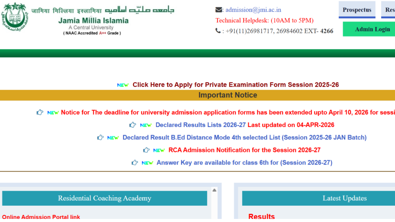 Jamia Extends Admission Deadline 2026 for UG, PG & Diploma Courses Till April 10 – Apply Now