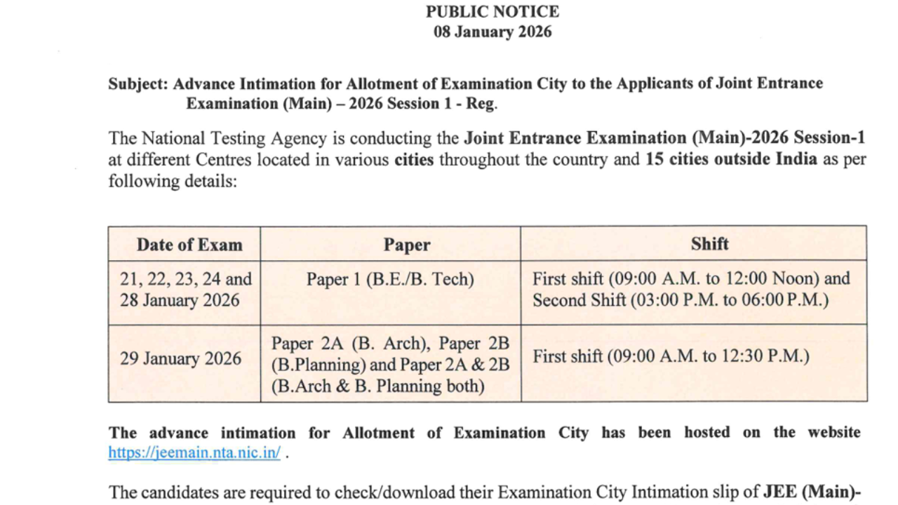 JEE Main 2026 revised exam dates announced: Check full schedule